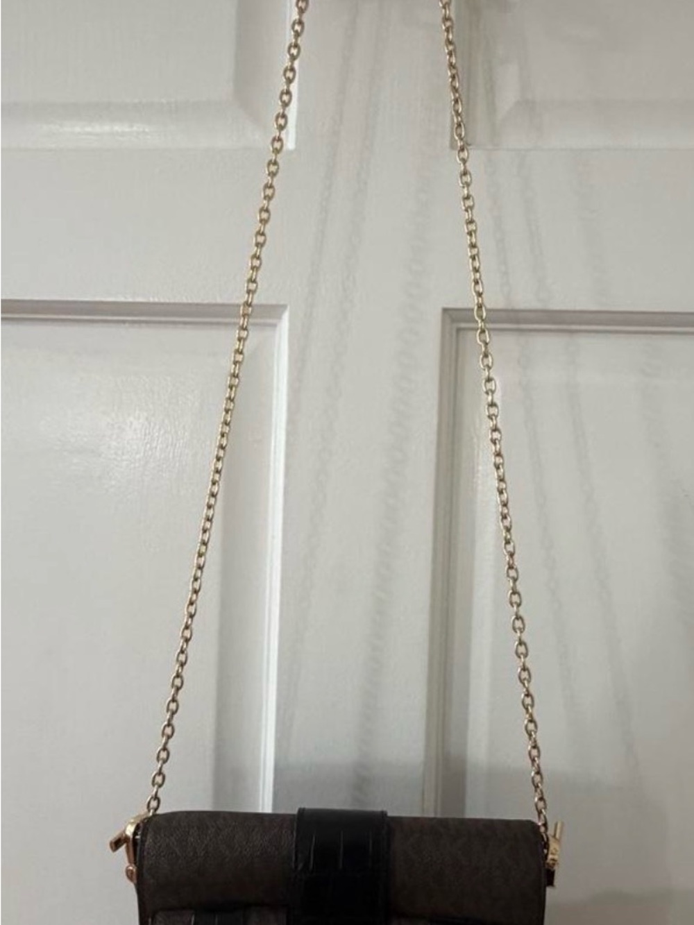 Michael Kors Brown & Black Logo Crossbody with Gold Buckle Detail - Picture 2 of 3
